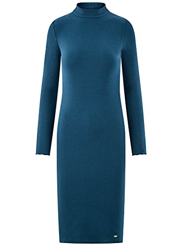 oodji Ultra Mujer Vestido de Punto con Cuello Mao, Azul, ES 34 / XXS
