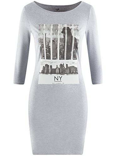 oodji Ultra Mujer Vestido de Punto con Estampado, Gris, ES 40 / M
