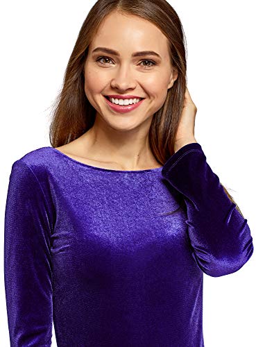 oodji Ultra Mujer Vestido de Terciopelo con Escote en V en la Espalda, Azul, ES 46 / XXL