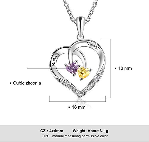 OPALSTOCK Collar Corazón Mujeres de Plata de Ley 925 Colgante Personalizado Mujer con 2 Piedras de Nacimiento Simuladas con Caja de Regalo
