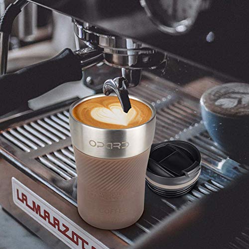 Opard Taza de café de Doble Pared aislada al vacío de Acero Inoxidable con Tapa a Prueba de Fugas, Taza de Viaje, 210 ml