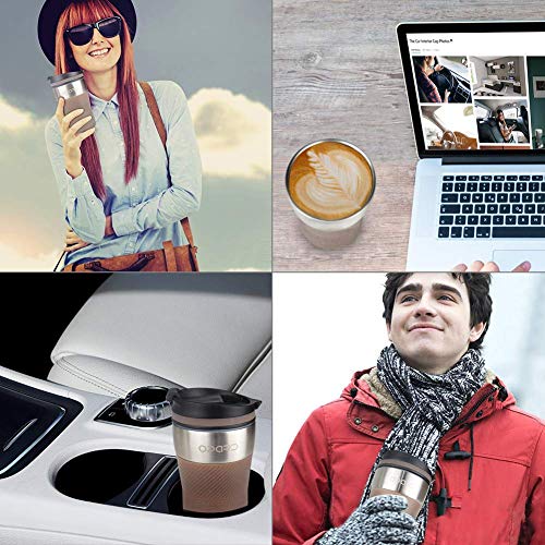 Opard Taza de café de Doble Pared aislada al vacío de Acero Inoxidable con Tapa a Prueba de Fugas, Taza de Viaje, 210 ml