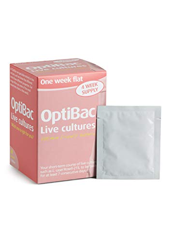 OptiBac One Week Flat | Suplemento Natural de 5 Mil Millones de Bacterias Buenas | Lactobacillus Casei | Suministro Para Un Mes | 28 Sobres