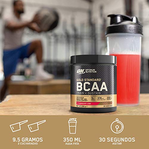 Optimum Nutrition ON Gold Standard BCAA Polvo, Suplementos Deportivos con Aminoacidos, Vitamina C, Zinc, Magnesio y Electrolitos, Fresa y Kiwi, 28 Porciones, 266g, Embalaje Puede Variar