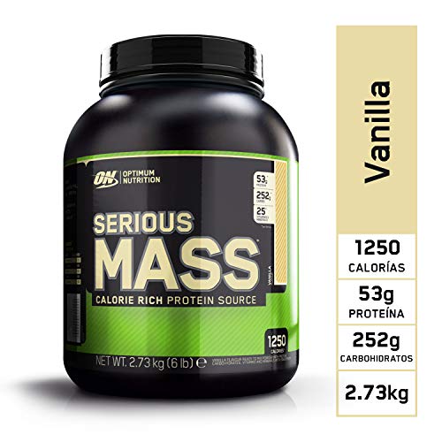 Optimum Nutrition ON Serious Mass Proteina en Polvo Mass Gainer Alto en Proteína, con Vitaminas, Creatina y Glutamina, Vainilla, 8 Porciones, 2.73kg, Embalaje Puede Variar