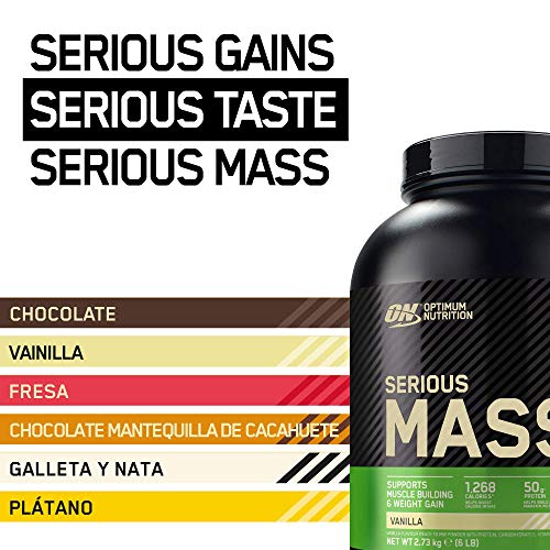 Optimum Nutrition ON Serious Mass Proteina en Polvo Mass Gainer Alto en Proteína, con Vitaminas, Creatina y Glutamina, Vainilla, 8 Porciones, 2.73kg, Embalaje Puede Variar