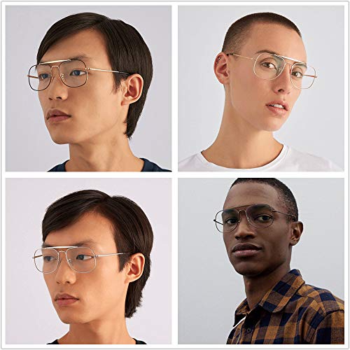 OQ CLUB Montura de Gafas Aviador Rectangular Mujer Hombre Bloqueo Luz Azul para Ordenador Lente Clara sin Receta (Plateado)