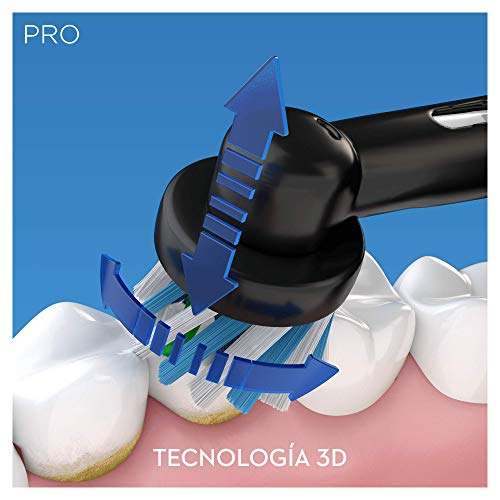 Oral-B PRO 2 2500 CrossAction Cepillo de dientes eléctrico recargable con tecnología de Braun, 1 mango negro, 2 modos, 1 cabezal de recambio y 1 estuche de viaje exclusivo
