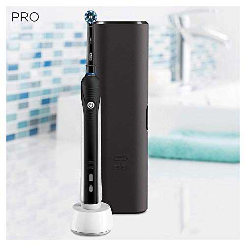 Oral-B Pro 750 CrossAction - Cepillo Eléctrico Recargable, 1 Negro Mango, 1 Cabezal Recambio, Funda de Viaje de Plástico Negra