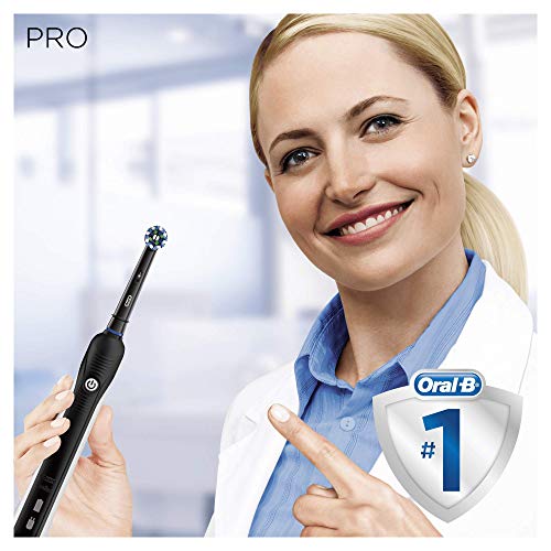 Oral-B Pro 750 CrossAction - Cepillo Eléctrico Recargable, 1 Negro Mango, 1 Cabezal Recambio, Funda de Viaje de Plástico Negra