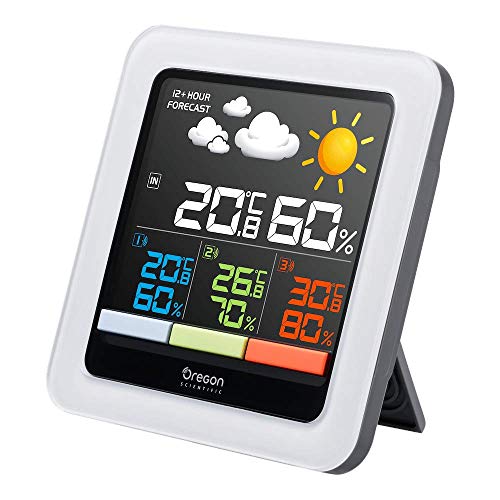 Oregon Scientific RAR502SX - Estación meteorológica multizona, temperatura interior exterior, humedad interior exterior, 4 zonas, pantalla LCD a color blanco