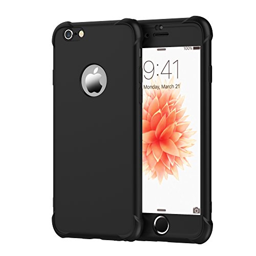 ORETECH Funda iPhone 6/6s, con [2X Protector de Pantalla de Vidrio Templado 360 Carcasa iPhone 6/6s Case Cover Silicona Ligera Delgado PC TPU Bumper Rubber Caso para iPhone 6 / 6s 4.7'' Negro