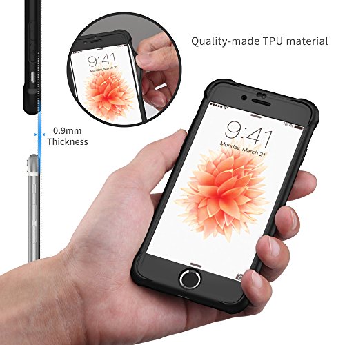 ORETECH Funda iPhone 6/6s, con [2X Protector de Pantalla de Vidrio Templado 360 Carcasa iPhone 6/6s Case Cover Silicona Ligera Delgado PC TPU Bumper Rubber Caso para iPhone 6 / 6s 4.7'' Negro