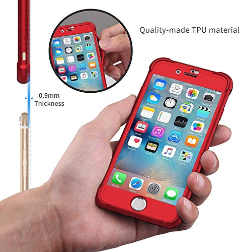 ORETECH Funda iPhone SE 2020, Carcasa iPhone SE 2020 con [ 2 x Protector de Pantalla de Vidrio Templado] 360° Funda Silicona Ligera Delgado PC TPU Bumper Rubber Caso para iPhone SE 2020 4.7''-Rojo
