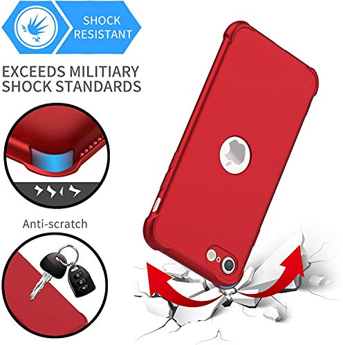 ORETECH Funda iPhone SE 2020, Carcasa iPhone SE 2020 con [ 2 x Protector de Pantalla de Vidrio Templado] 360° Funda Silicona Ligera Delgado PC TPU Bumper Rubber Caso para iPhone SE 2020 4.7''-Rojo