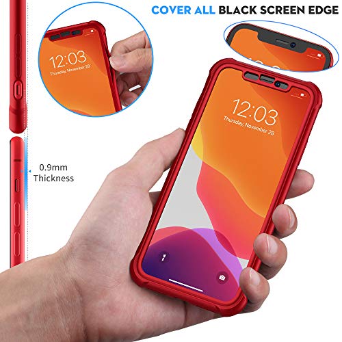 ORETECH Funda iPhone XR, Funda iPhone XR con [2 x Protector de Pantalla de Vidrio Templado] 360°Carcasa iPhone XR Case Silicona Ligera Delgado PC TPU Bumper Rubber Funda para iPhone XR Caso-Rojo
