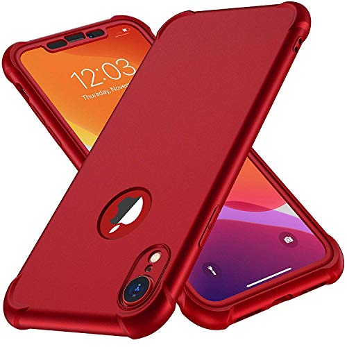 ORETECH Funda iPhone XR, Funda iPhone XR con [2 x Protector de Pantalla de Vidrio Templado] 360°Carcasa iPhone XR Case Silicona Ligera Delgado PC TPU Bumper Rubber Funda para iPhone XR Caso-Rojo