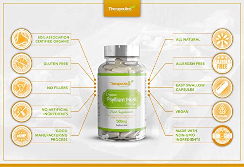 ORGANIC Psyllium Husk Capsules | 150 Veg Caps | 500mg | No Binders, Fillers, Additives | Digestion, Constipation Relief, Weight Loss | Made In UK | Certified Organic By Soil Association | Vegan