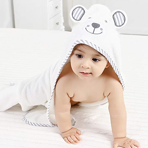 Organic Soft Hooded Baby Towel ( Includes Washcloth) | 100% Bamboo, Hypoallergenic | Newborn and Toddler | Large 90cm by 90cm | Birthday Gift and Gift Registry for Boys and Girls