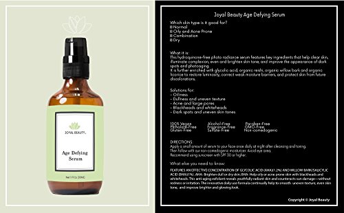 Organic Triple Active Age Defying Serum with Glycolic Acid+Salicylic Acid+Kojic Acid for Face Skin Clearing Peel Exfoliating. Best for Oily Skin Acne Blackhead Whitehead Pore Dark Spot.