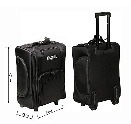 Organizador de Cosméticos Portable Kemier, Estuche de Maquillaje con Ruedas de Nylon Suave con Bolsos, Negro