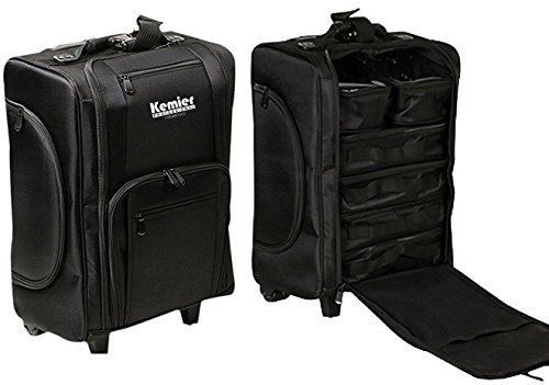 Organizador de Cosméticos Portable Kemier, Estuche de Maquillaje con Ruedas de Nylon Suave con Bolsos, Negro