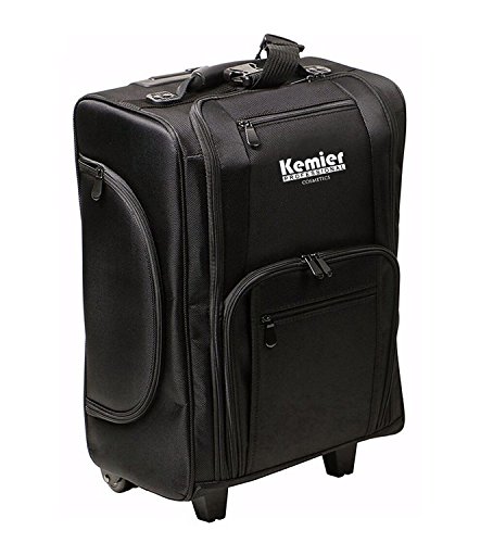 Organizador de Cosméticos Portable Kemier, Estuche de Maquillaje con Ruedas de Nylon Suave con Bolsos, Negro