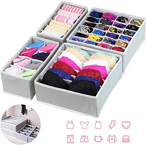 Organizador de Ropa Interior Plegable Organizador de Armario Plegable cajón Divisor 4 Juegos, Plegable Ropa Interior Organizador de Armario para almacenar Calcetines, Bufandas, Sujetador, Corbata