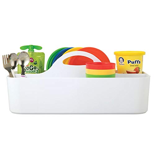 Organizador plástico de mDesign - Organizador de juguetes, talco o colonia bebé para el baño - Con 11 compartimentos y manija para el transporte