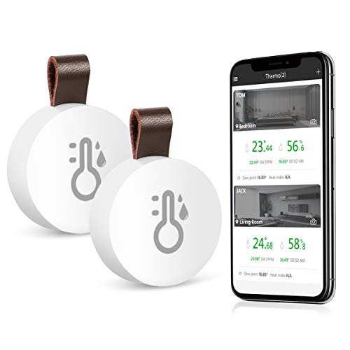 ORIA 2Piezas Termómetro Higrómetro Inalámbrico Bluetooth, Sensor de Humedad de Temperatura con Exportación de Almacenamiento de Datos, Termometro Digital con Android y iPhone para Habitación