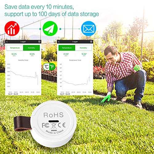 ORIA Termómetro Higrómetro Inalámbrico Bluetooth, Sensor de Humedad de Temperatura con Exportación de Almacenamiento de Datos, Termometro Digital con Android y iPhone para Habitación