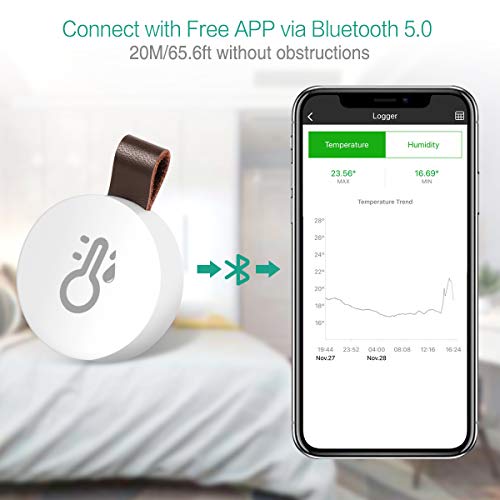 ORIA Termómetro Higrómetro Inalámbrico Bluetooth, Sensor de Humedad de Temperatura con Exportación de Almacenamiento de Datos, Termometro Digital con Android y iPhone para Habitación