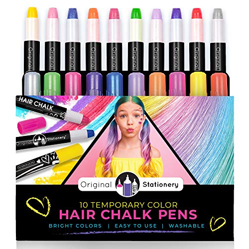 Original Stationery Tizas para el pelo x10 Set de Tizas de Color Lavables, muy fáciles de usar- Son Colores Metálicos de Hair Chalk for Girls Regalos para Niñas de 3 a 12 años