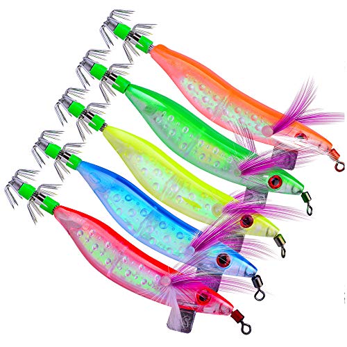 OriGlam 5 señuelos luminosos de pesca de agua salada, cebos suaves de camarón, cebos suaves para agua dulce y salada
