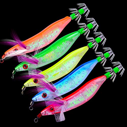 OriGlam 5 señuelos luminosos de pesca de agua salada, cebos suaves de camarón, cebos suaves para agua dulce y salada