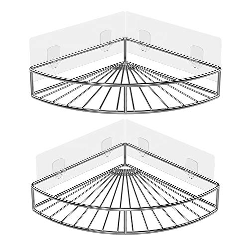 Oriware Adhesivo Estantería de Esquina para Ducha Baño Triangular Organizador Acero Inoxidable Sus 304 Sin Perforar - Pack de 2