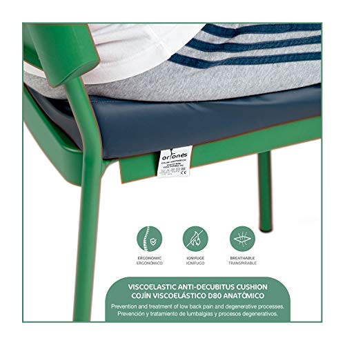 ORTONES | Cojín Antiescaras Viscoelástico | Con funda de PU | Antideslizante | 42x42x8 cm | Hondonada pélvica de 7 cms | Densidad de 80 kg/m³ | Soporta hasta 110 kg de peso