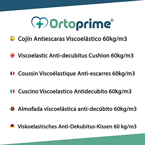 OrtoPrime Cojín Antiescaras Viscoelástico Alta Densidad - 60 Kg/m3 - Asiento Ortopédico Espuma de Memoria - Idóneo para Silla de Ruedas Oficina Coche y Hogar
