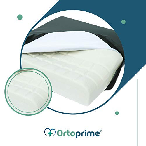 OrtoPrime Cojín Antiescaras Viscoelástico Alta Densidad - 80 Kg/m3 - Asiento Ortopédico con Espuma de Memoria - Cojín Terapéutico Alivia Presiones de Coxis | Silla de Ruedas Oficina y Hogar