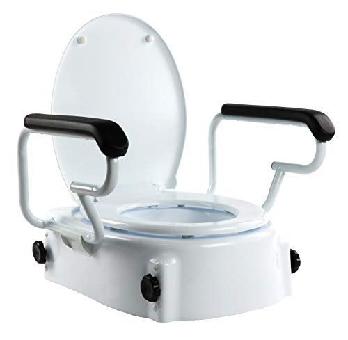 OrtoPrime Elevador WC Inclinable con Reposabrazos Abatibles - Altura Regulable 5, 10 y 15 Centímetros - Alza wc con Tapa - Alzador de Inodoro Portátil
