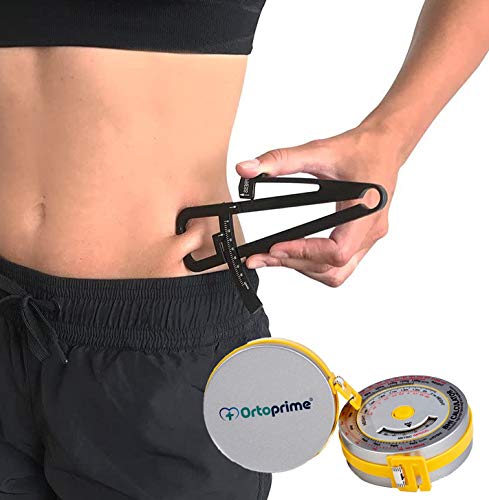 OrtoPrime Pack Cinta Métrica corporal Profesional Nutricionista IMC + Plicómetro Profesional Indice Medidor de grasa Corporal - Caliper Medidor de Masa Corporal - Cinta métrica anatómica 150 cm