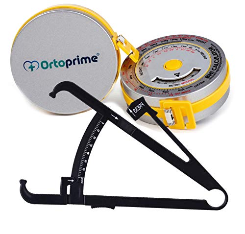 OrtoPrime Pack Cinta Métrica corporal Profesional Nutricionista IMC + Plicómetro Profesional Indice Medidor de grasa Corporal - Caliper Medidor de Masa Corporal - Cinta métrica anatómica 150 cm