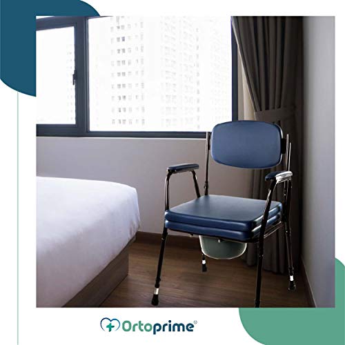 OrtoPrime Silla WC Inodoro ACOLCHADA - Silla Orinal PORTÁTIL Regulable - Váter portátil con Bidet Acoplable - Silla de Baño para Ancianos CÓMODA y RESISTENTE