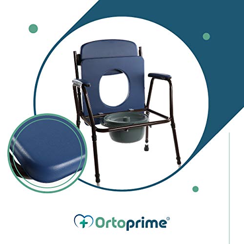 OrtoPrime Silla WC Inodoro ACOLCHADA - Silla Orinal PORTÁTIL Regulable - Váter portátil con Bidet Acoplable - Silla de Baño para Ancianos CÓMODA y RESISTENTE