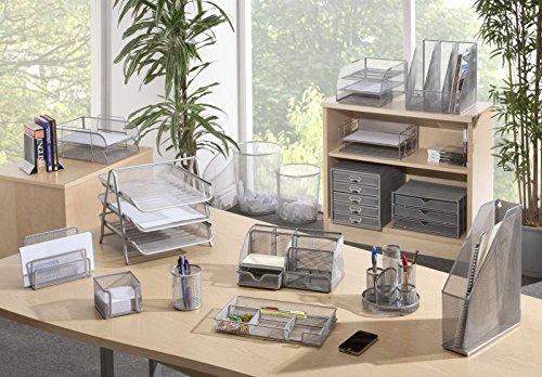 Osco - Organizador de escritorio grande (malla, resistente, con almohadillas de goma), color plateado, plateada