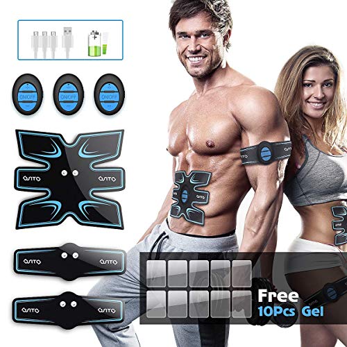 OSITO Estimulador Muscular Abdominales, EMS Estimulador Muscular, Entrenador Muscular con 10 PCS Reemplazo Gel Pad para Abdomen/Cintura/Pierna/Brazo, 10 Modos y 25 Niveles de Intensidad