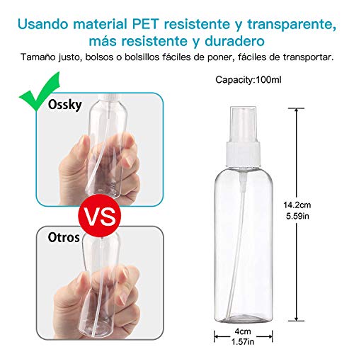 Ossky Bote Spray Botellas Vacía De Plástico Transparentes Contenedor de Pulverizador,Pulverizador Transparente Niebla Fina Atomizador de Viaje Conjunto de Botellas (5 * 100 ML)