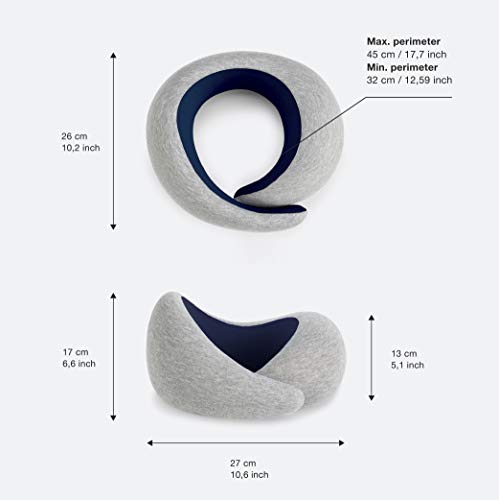 OSTRICHPILLOW GO Almohada de Viaje viscoelástica con Memory Foam para el Dolor de Cuello a Dormir en Aviones, Tren, Coche – Color Azul Oscuro – Blue