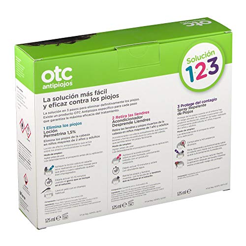 Otc Antipiojos Kit 123 Permetrina Tratamiento Completo antipiojos - Elimina, retira y protege contra piojos y liendres - Loción, acondicionador, spray repelente, gorro y lendrera