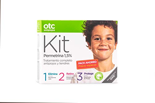 Otc Antipiojos Kit 123 Permetrina Tratamiento Completo antipiojos - Elimina, retira y protege contra piojos y liendres - Loción, acondicionador, spray repelente, gorro y lendrera